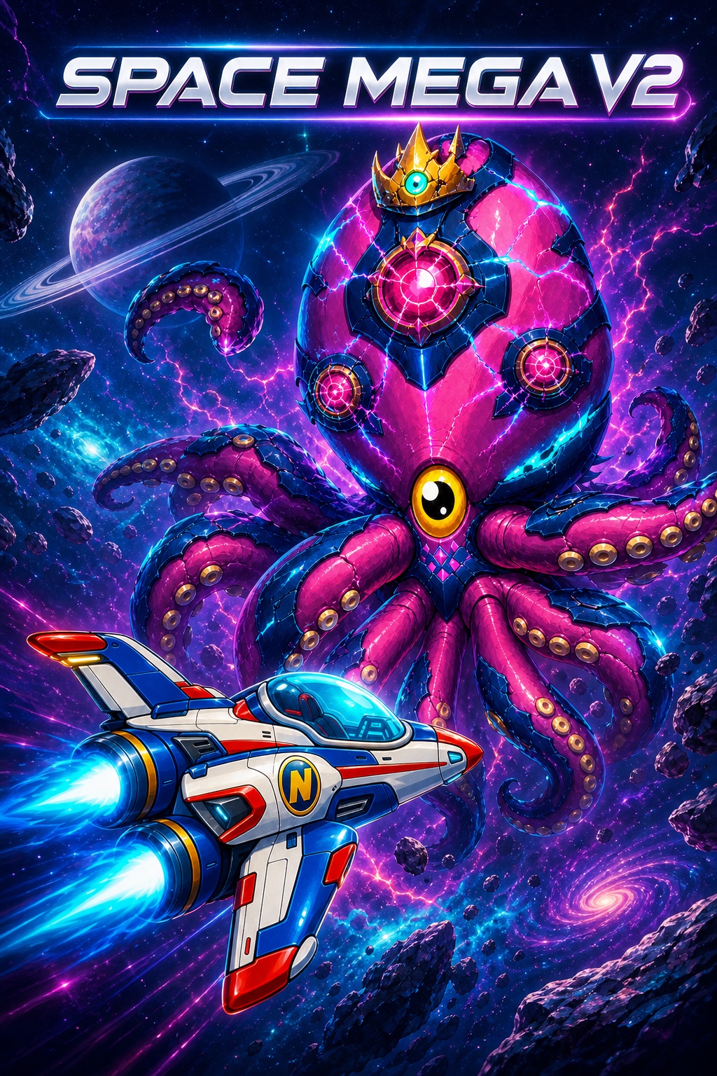 Jaquette de Space Mega V2 : le vaisseau de Nolan affronte Raoul au milieu des nébuleuses